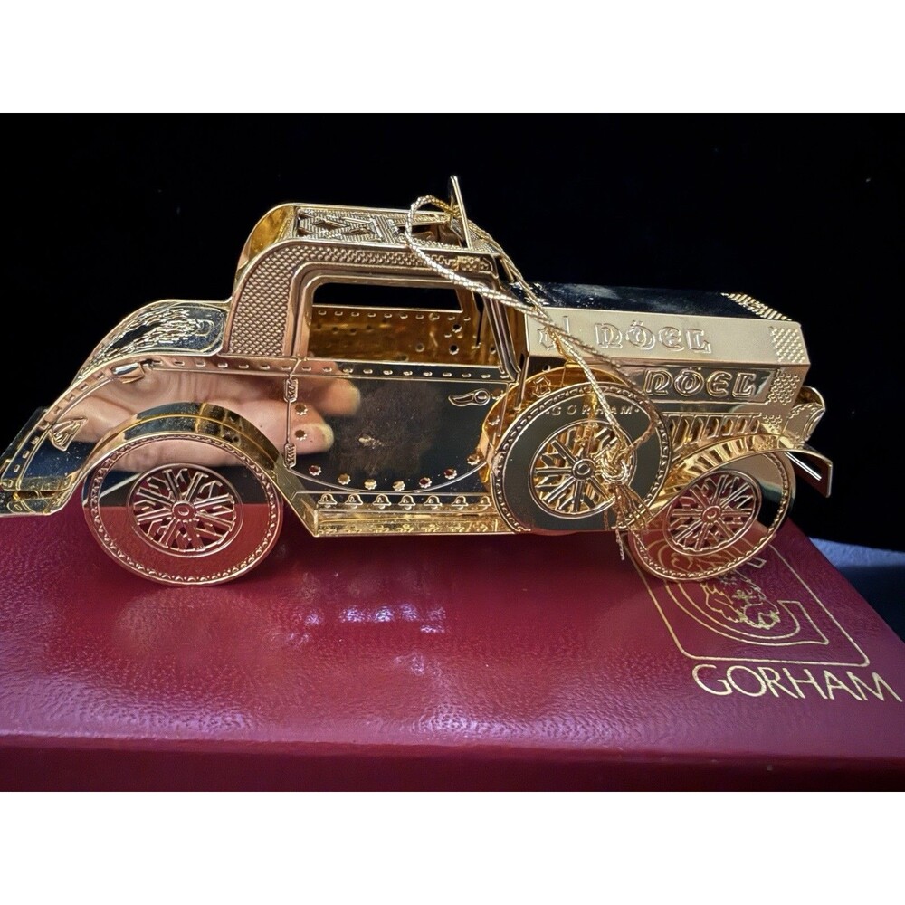 Vintage Gorham Brass Car Christmas Ornament "Noel" with original box - EUC